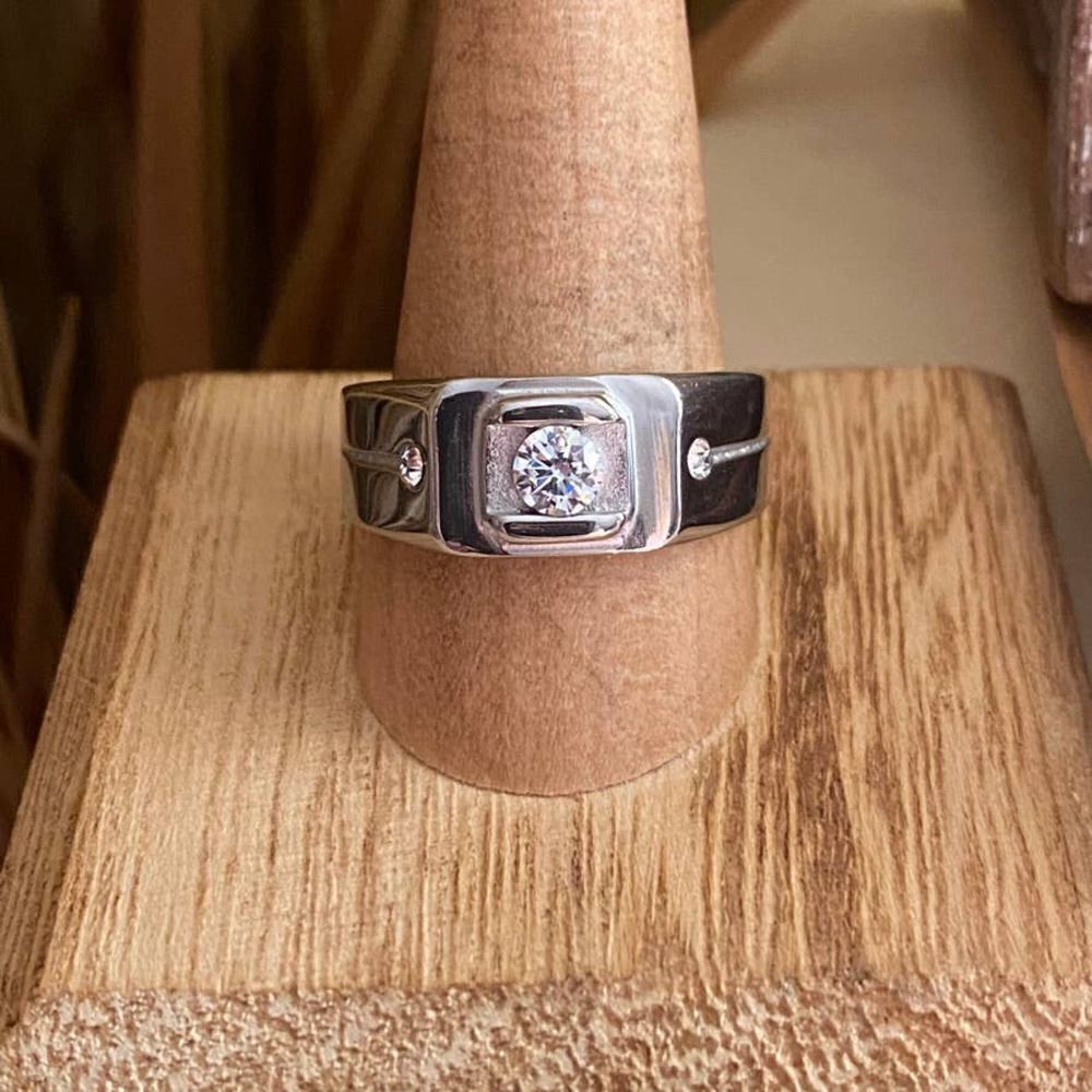 Mens Stainless Steel High Polished AAA Grade CZ Ring Size 11,12